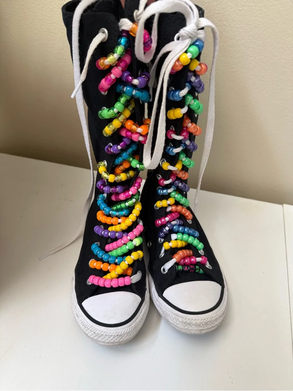 Converse Knee High Top Chuck Taylor Candy Beaded Youth Size 2 Black White Multi